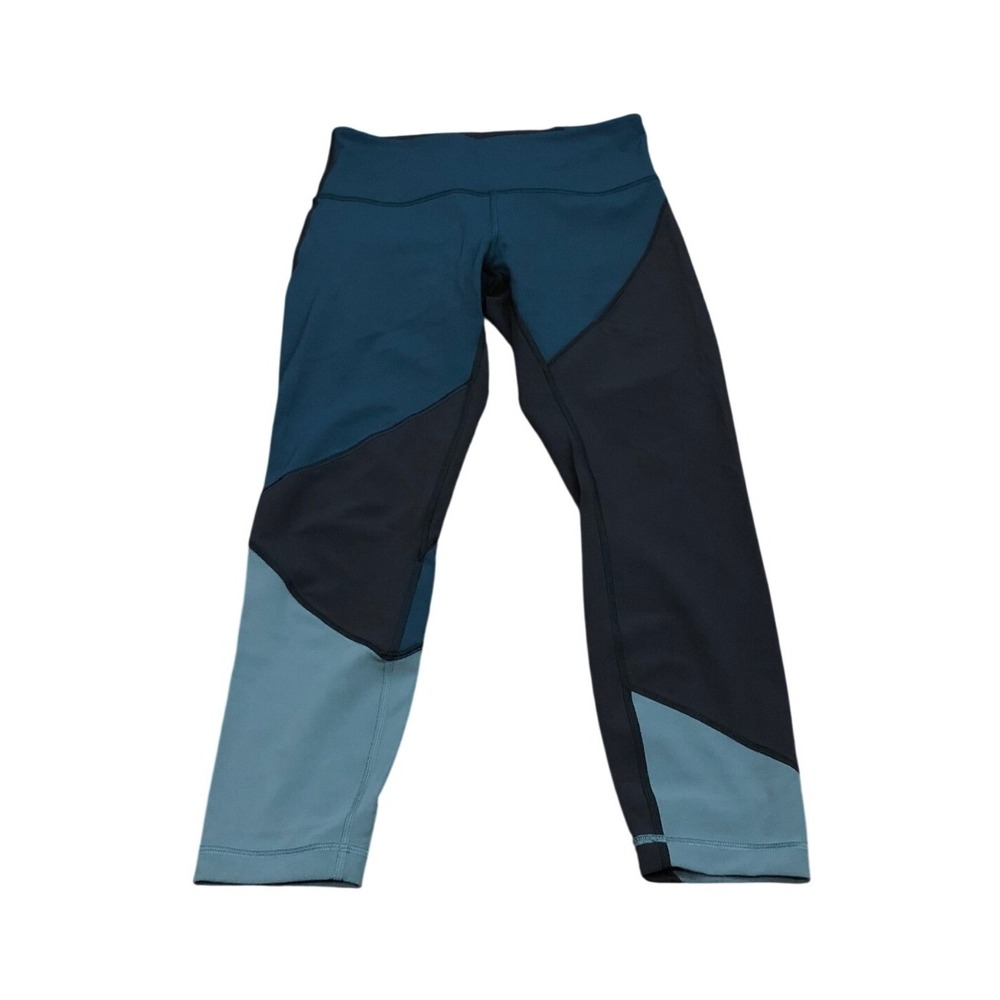 Lululemon Leggings Womens 8 Blue Colorblock High Rise Crop Tight